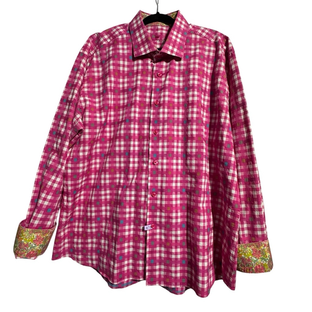 Bertigo Pink Gingham Button-Up Shirt | Flip Cuff Detail | Approx. 2XL